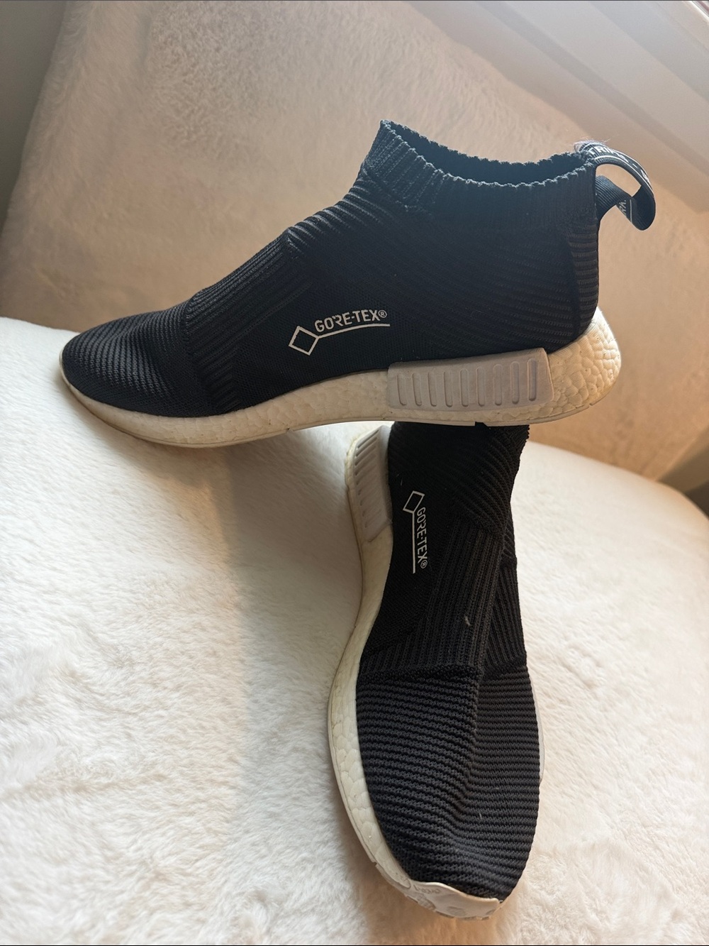 GORE-TEX Black Knit Slip-On Athletic Sneakers with White Sole